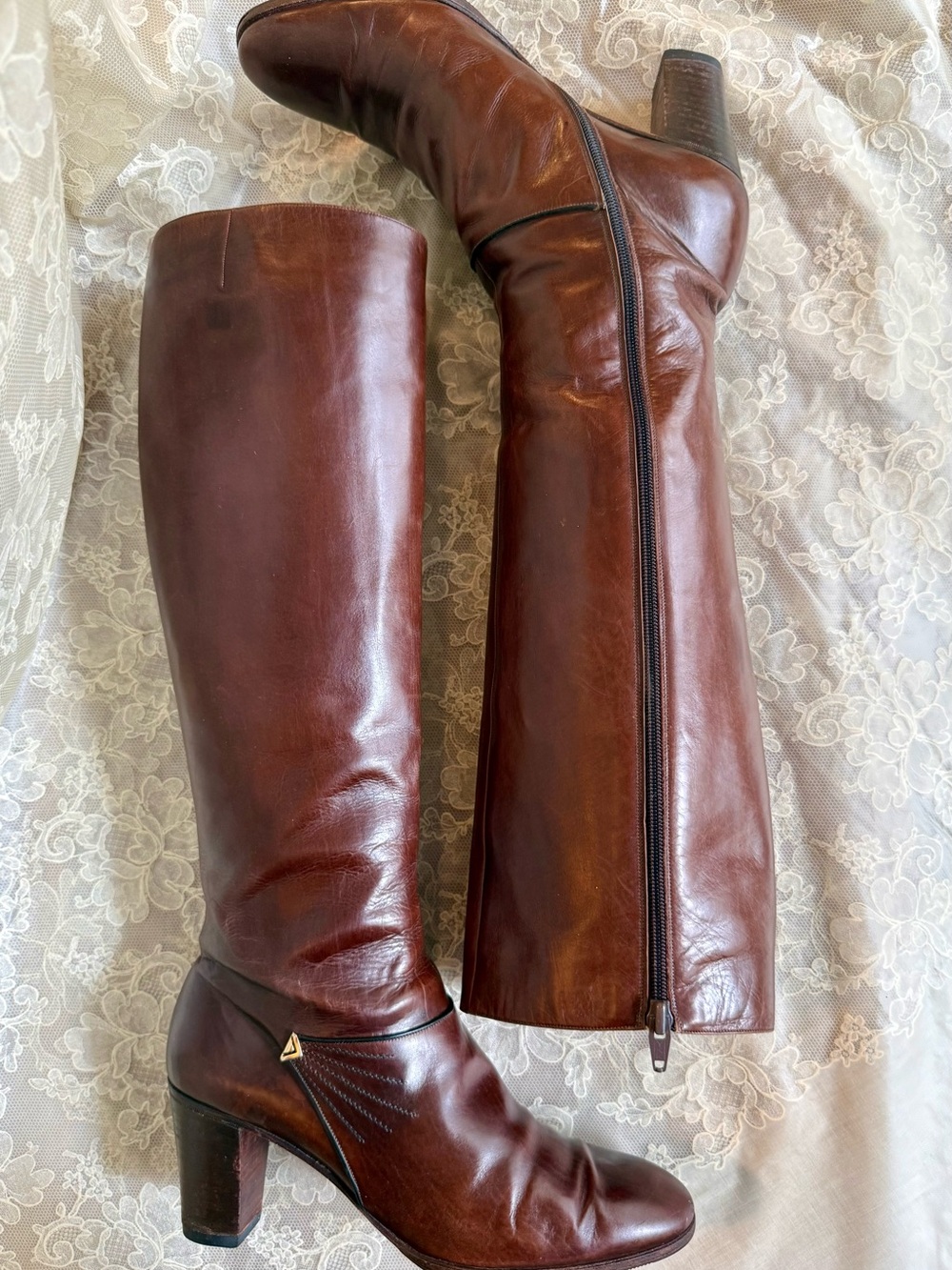 Salvatore FERRAGAMO Tall Brown Leather Zip Riding Boots VINTAGE Size 7.5